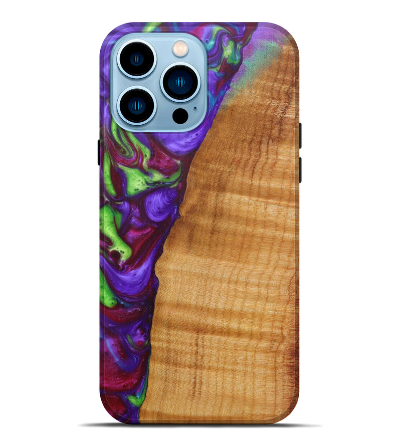 iPhone 14 Pro Max Wood+Resin Live Edge Phone Case - Arzu (Purple, 599123)