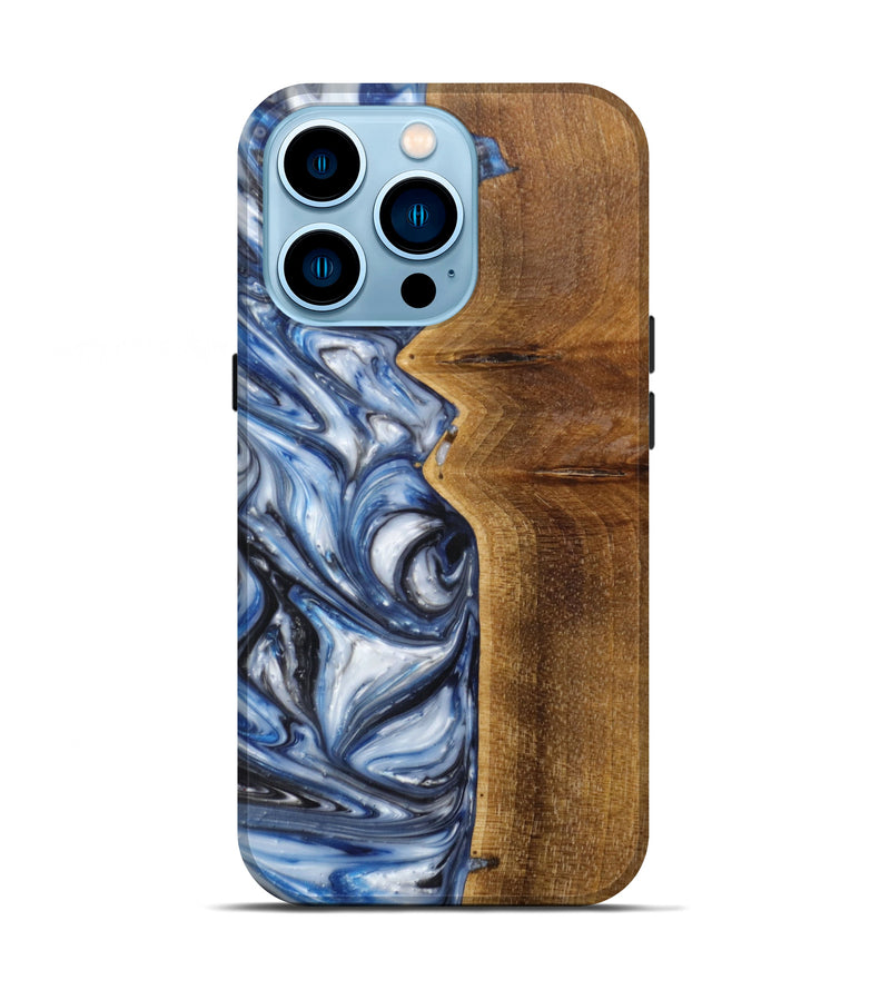 iPhone 14 Pro Wood+Resin Live Edge Phone Case - Deana (Light Blue, 611117)