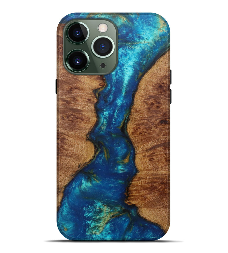 iPhone 13 Pro Max Wood+Resin Live Edge Phone Case - Bonnar (Teal & Gold, 590679)