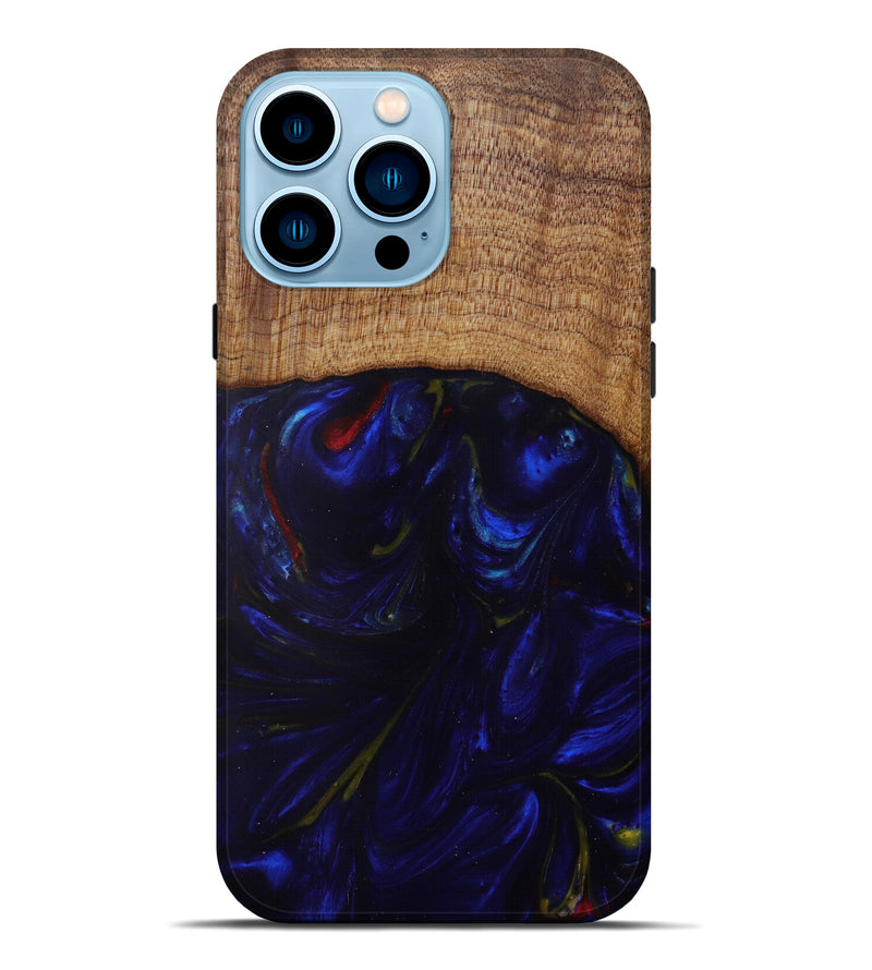 iPhone 14 Pro Max Wood+Resin Live Edge Phone Case - Kissiah (Dark Blue, 588741)