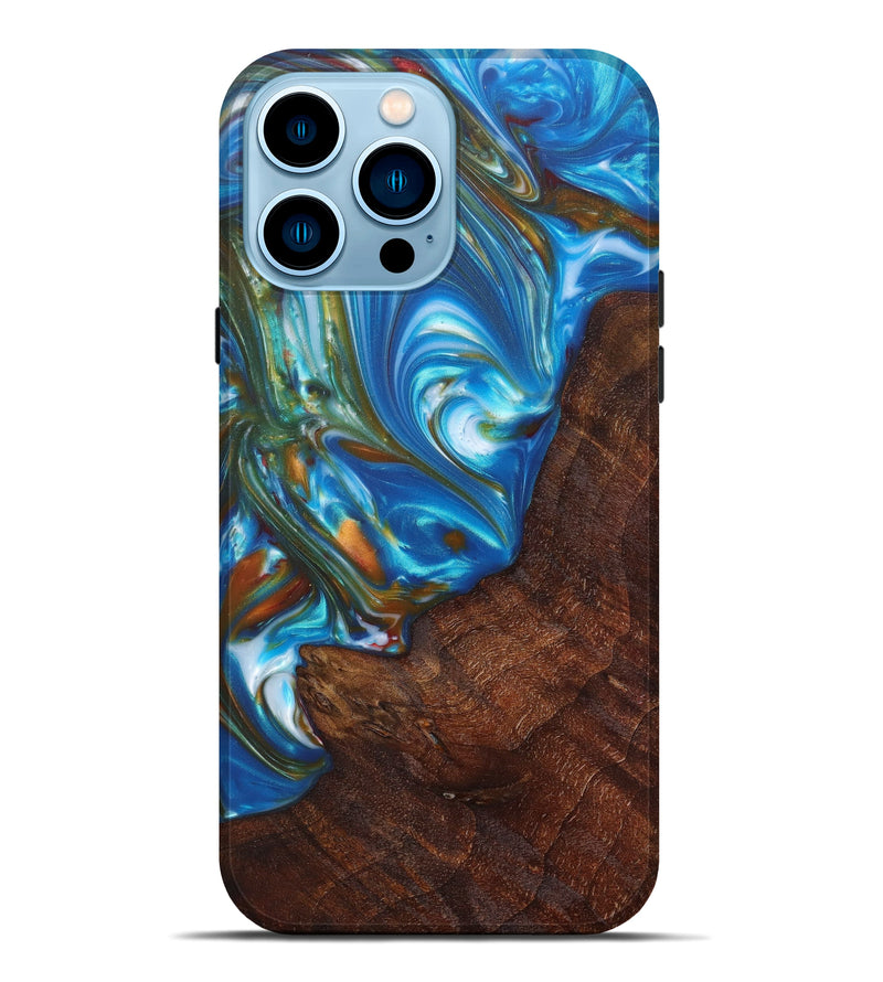 iPhone 14 Pro Max Wood+Resin Live Edge Phone Case - Marisela (Blue, 628646)