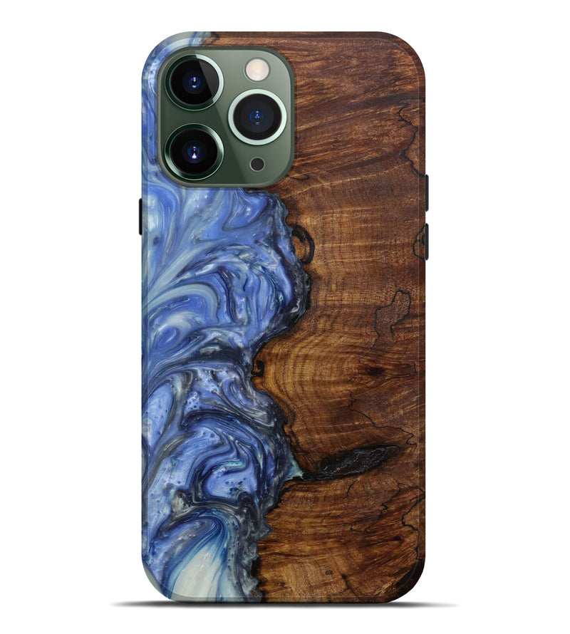 iPhone 13 Pro Max Wood+Resin Live Edge Phone Case - Marinna (Light Blue, 582872)
