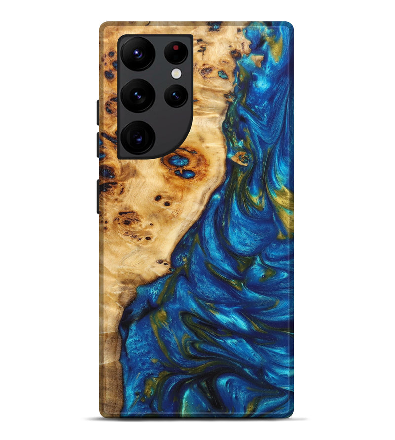 Galaxy S22 Ultra Wood+Resin Live Edge Phone Case - Harrison (Teal & Gold, 631940)