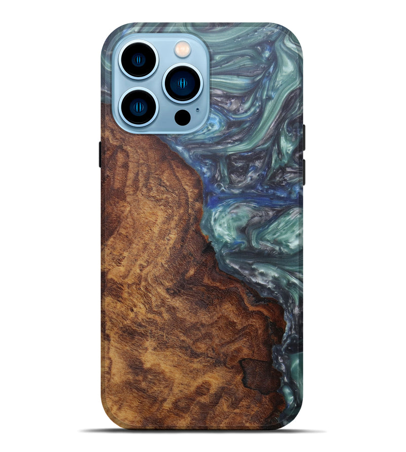 iPhone 14 Pro Max Wood+Resin Live Edge Phone Case - Nerty (Light Blue, 594890)