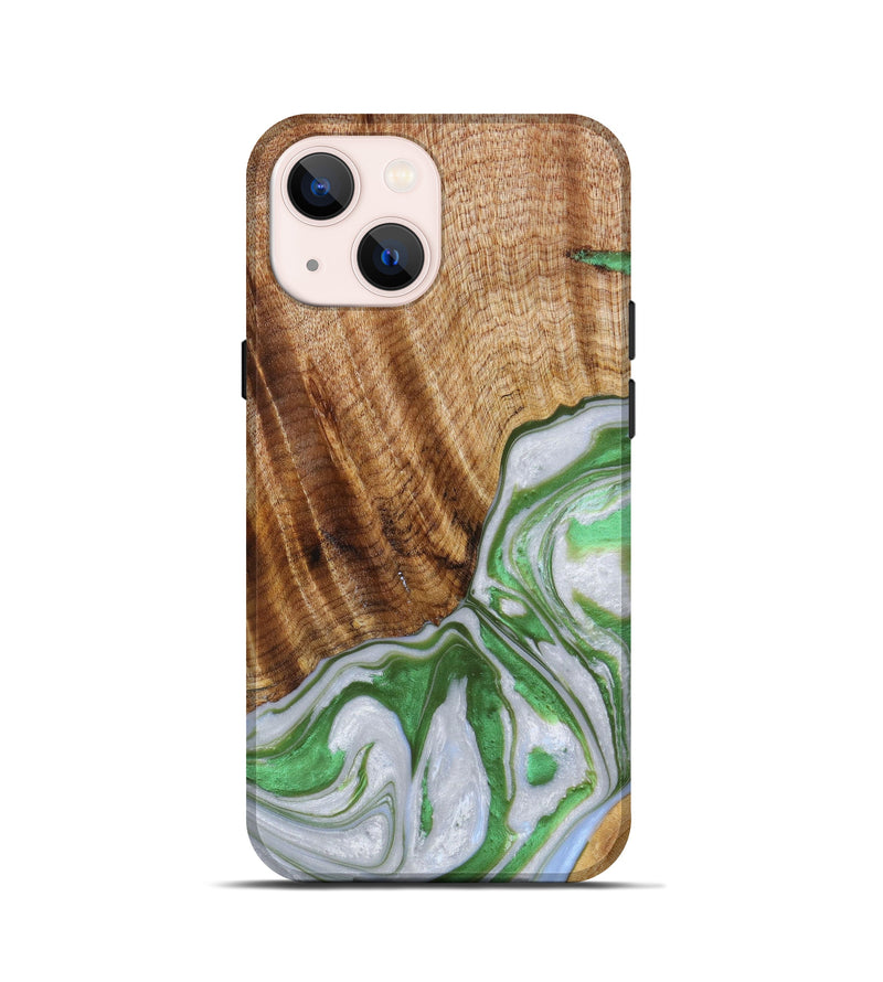 iPhone 13 mini Wood+Resin Live Edge Phone Case - Mckenna (Green, 637520)