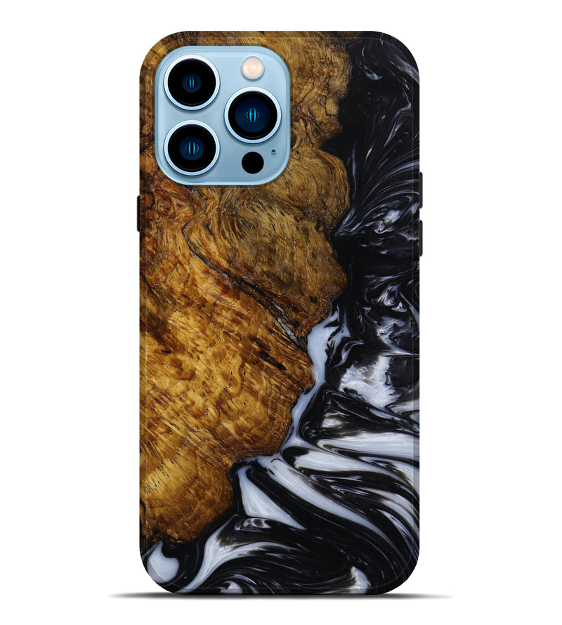 iPhone 14 Pro Max Wood+Resin Live Edge Phone Case - Daxton (Black & White, 648186)