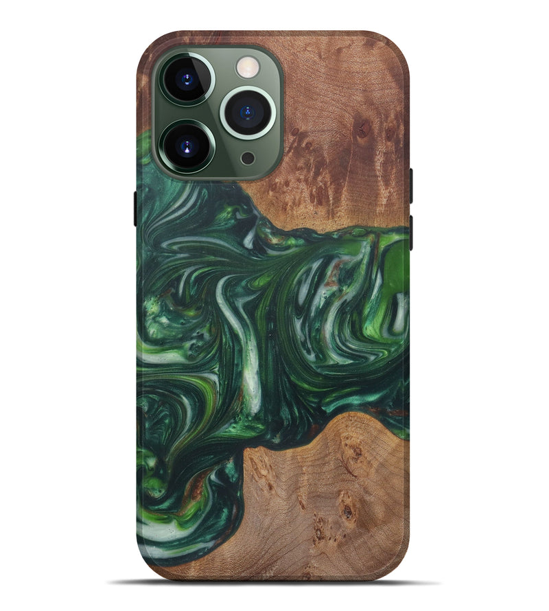 iPhone 13 Pro Max Wood+Resin Live Edge Phone Case - Mid (Dark Green, 581679)