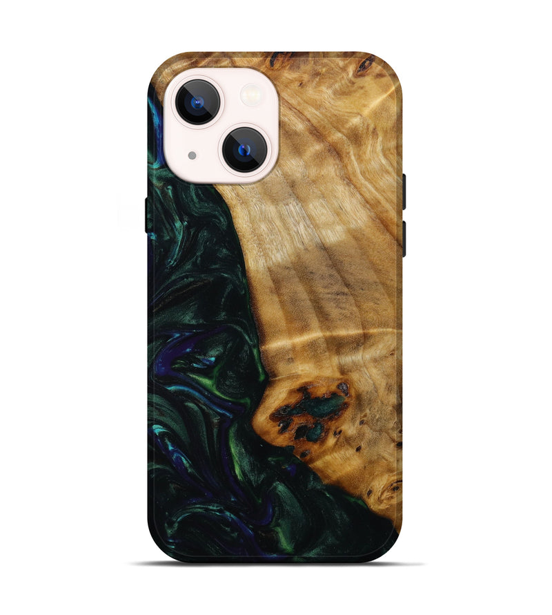 iPhone 13 Wood+Resin Live Edge Phone Case - Kaitlin (Green, 644012)