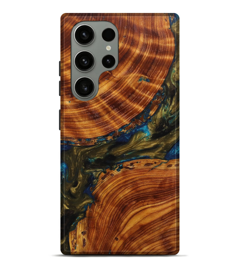 Galaxy S23 Ultra Wood+Resin Live Edge Phone Case - Cody (Teal & Gold, 641216)