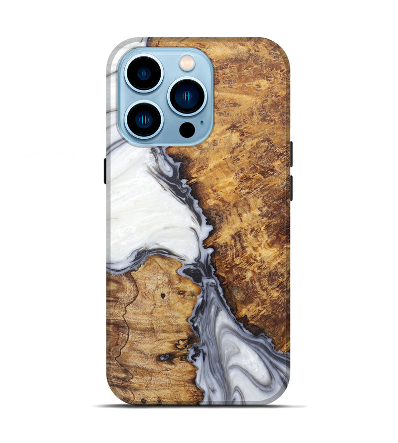 iPhone 14 Pro Wood+Resin Live Edge Phone Case - Katherin (Black & White, 602501)