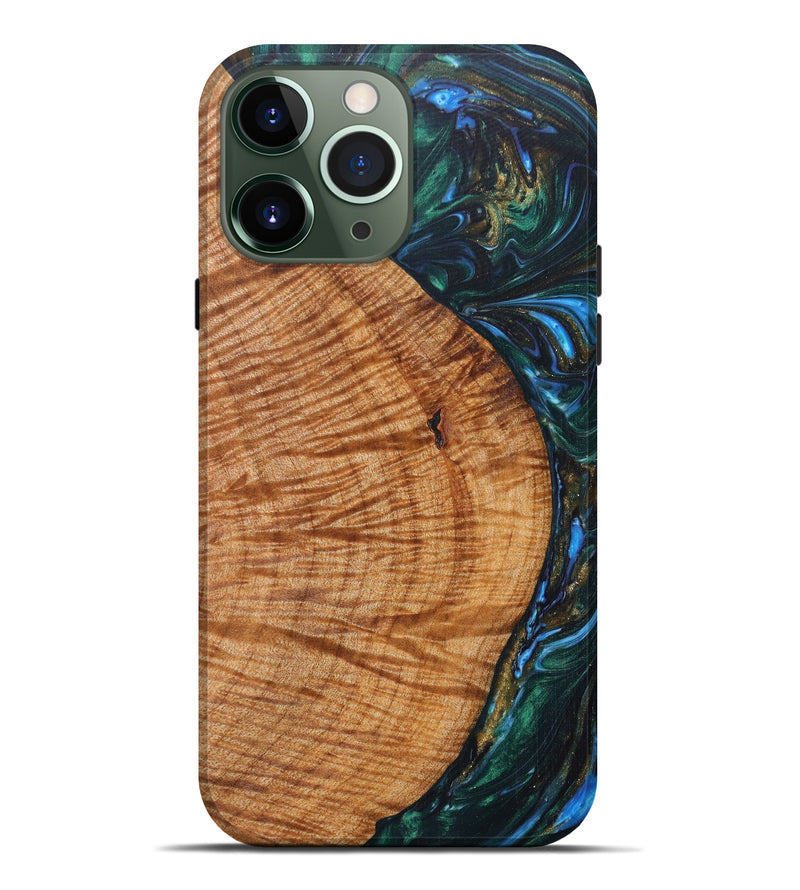 iPhone 13 Pro Max Wood+Resin Live Edge Phone Case - Addelyn (Dark Green, 616657)