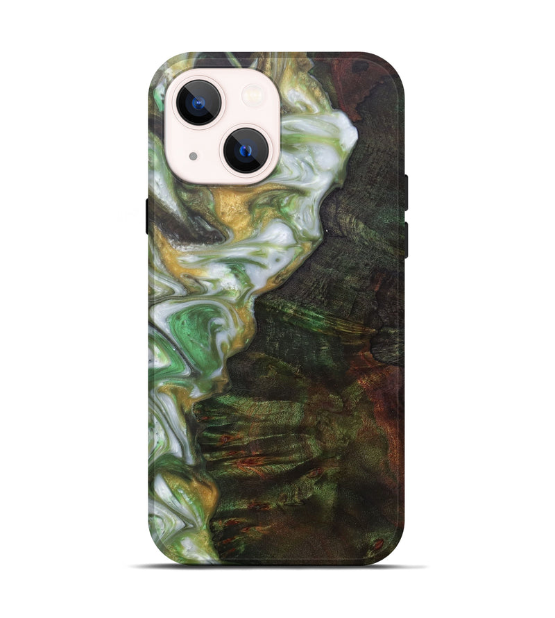 iPhone 14 Wood+Resin Live Edge Phone Case - Ardie (Dark Green, 602520)