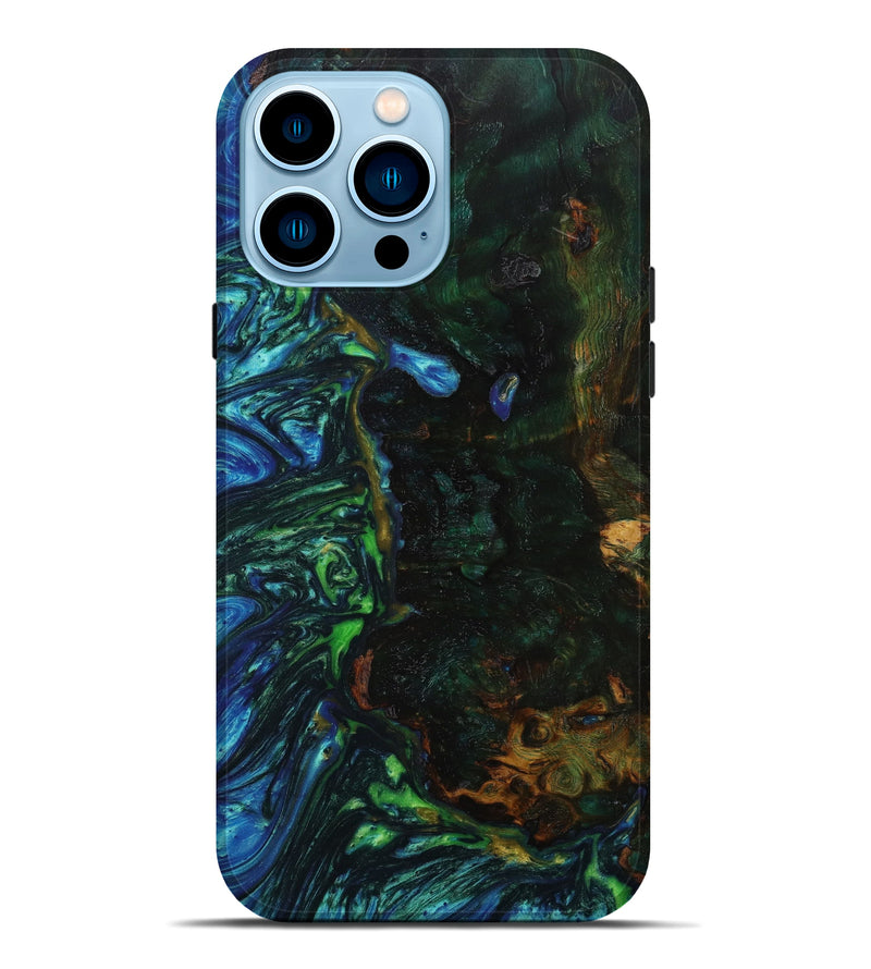 iPhone 14 Pro Max Wood+Resin Live Edge Phone Case - Leanne (Green, 644476)