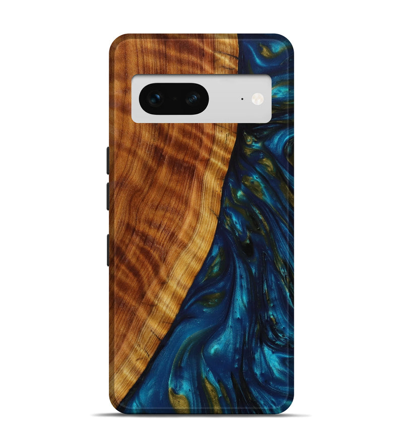 Pixel 7 Wood+Resin Live Edge Phone Case - Nelson (Teal & Gold, 644315)