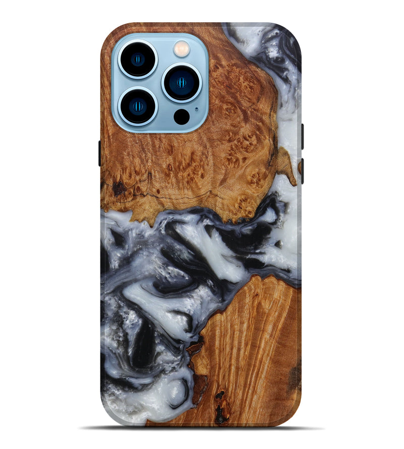 iPhone 14 Pro Max Wood+Resin Live Edge Phone Case - Inez (Black & White, 595988)