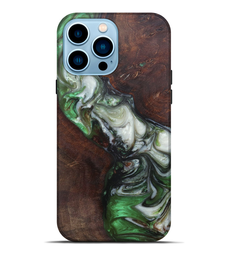 iPhone 14 Pro Max Wood+Resin Live Edge Phone Case - Iseabal (Dark Green, 600527)