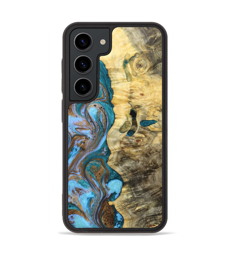 Galaxy S23 Wood+Resin Phone Case - Binny (Teal & Gold, 633641)