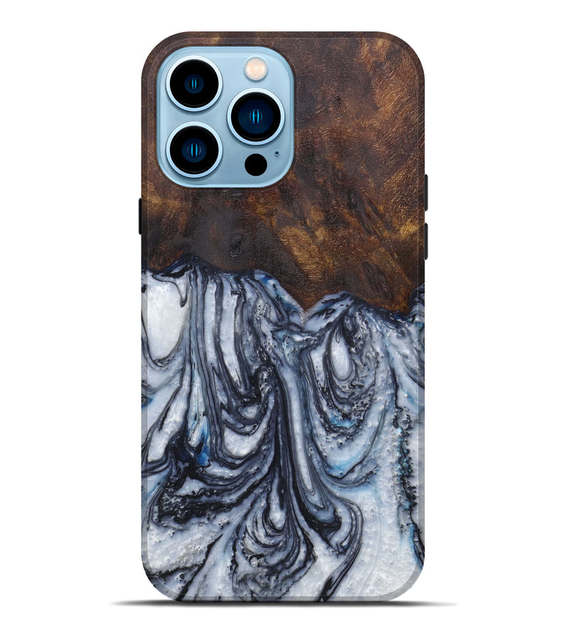 iPhone 14 Pro Max Wood+Resin Live Edge Phone Case - Freida (Black & White, 598620)