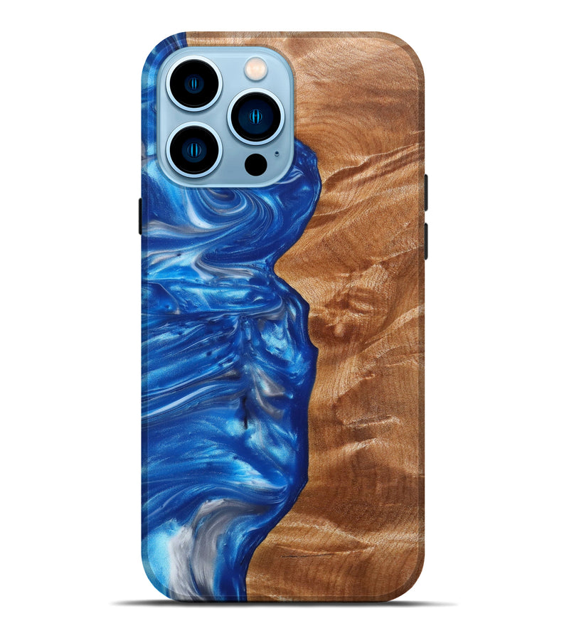 iPhone 14 Pro Max Wood+Resin Live Edge Phone Case - Santiago (Blue, 638281)