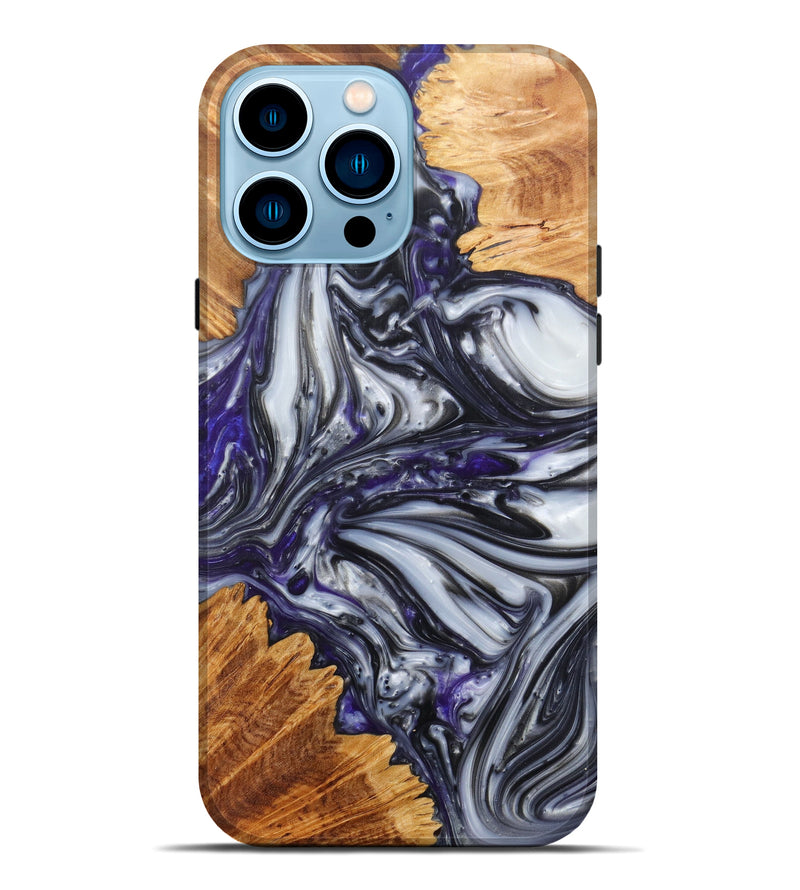 iPhone 14 Pro Max Wood+Resin Live Edge Phone Case - Bendite (Black & White, 596297)