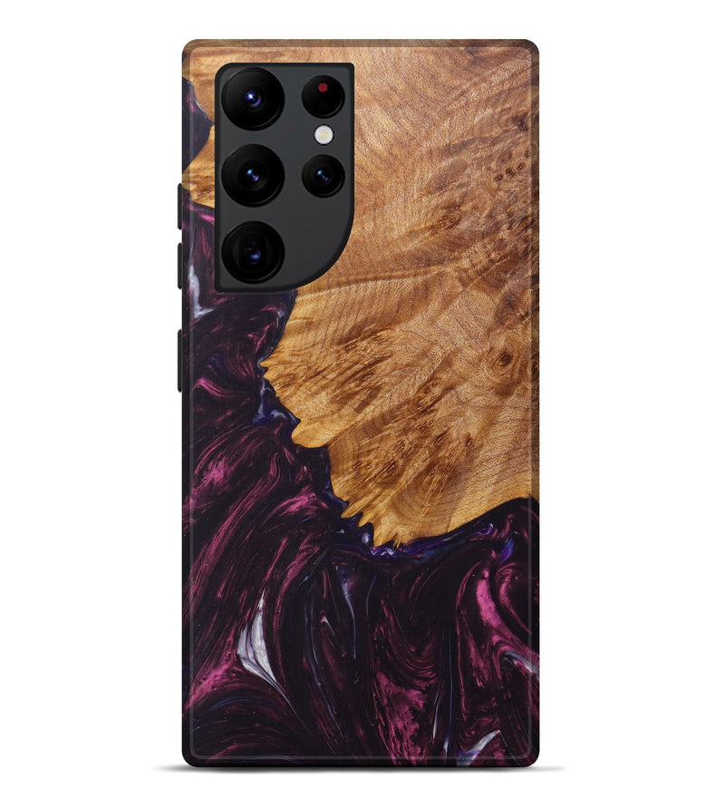 Galaxy S22 Ultra Wood+Resin Live Edge Phone Case - Cristie (Dark Red, 607171)