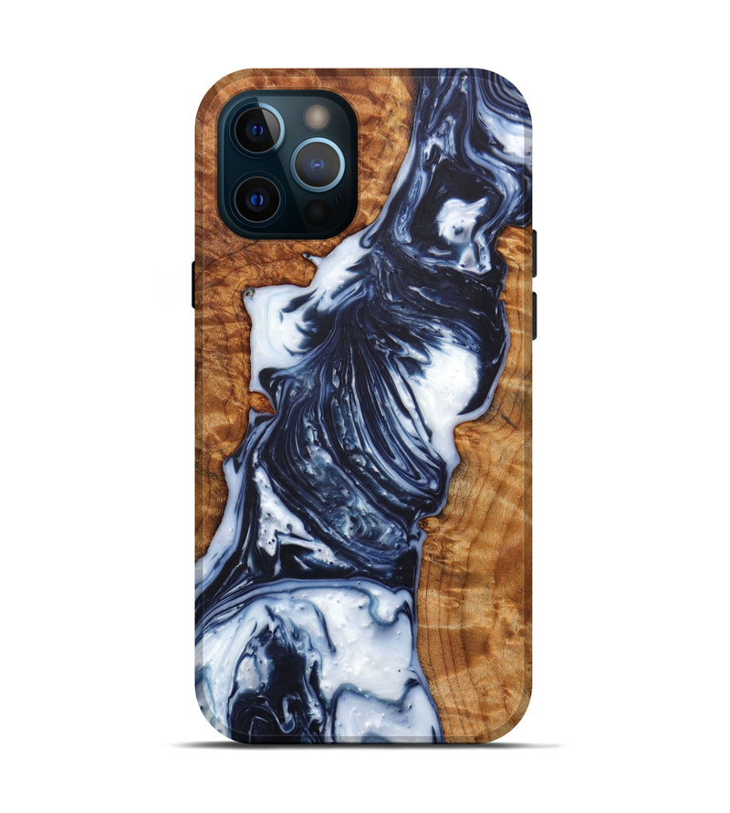 iPhone 12 Pro Wood+Resin Live Edge Phone Case - Eliot (Black & White, 629019)