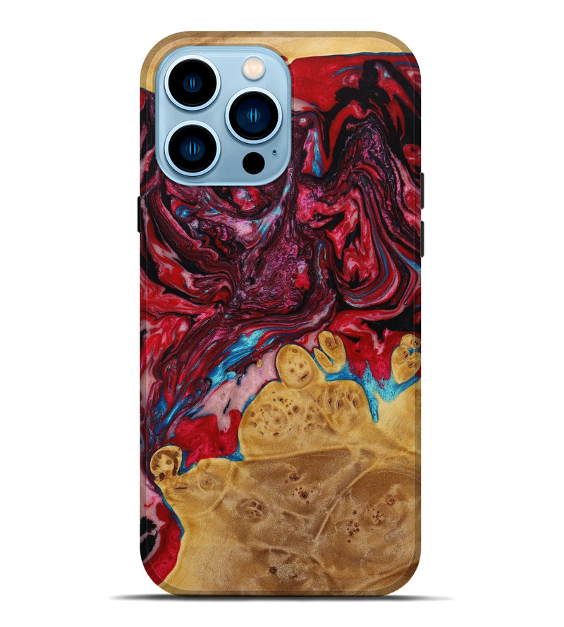 iPhone 14 Pro Max Wood+Resin Live Edge Phone Case - Jermaine (Red, 645004)