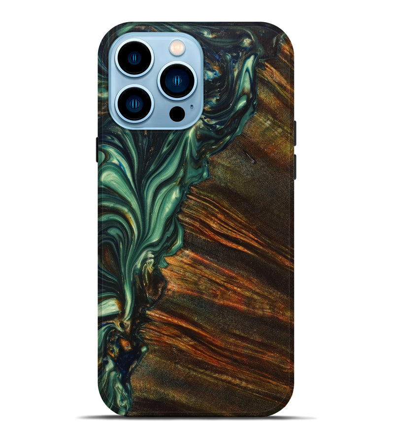 iPhone 14 Pro Max Wood+Resin Live Edge Phone Case - Melisenda (Green, 633164)