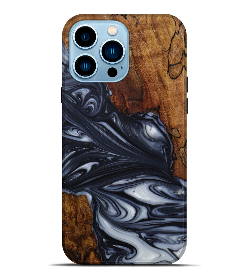 iPhone 14 Pro Max Wood+Resin Live Edge Phone Case - Kori (Black & White, 619581)