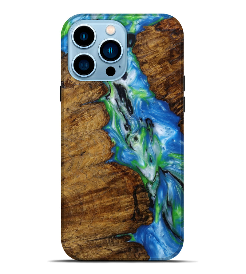 iPhone 14 Pro Max Wood+Resin Live Edge Phone Case - Quinton (Blue, 645397)