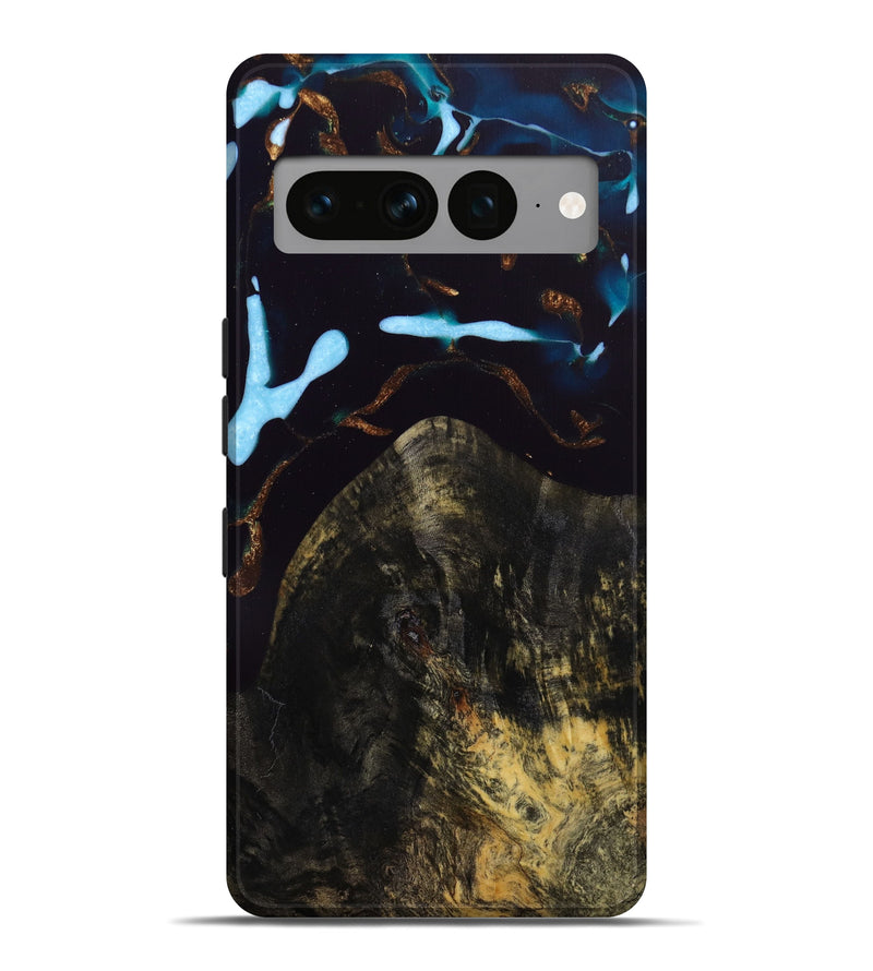 Pixel 7 Pro Wood+Resin Live Edge Phone Case - Lou (Teal & Gold, 645982)
