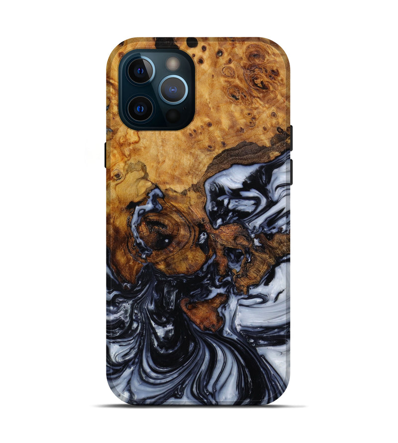 iPhone 12 Pro Wood+Resin Live Edge Phone Case - Katelyn (Black & White, 647815)