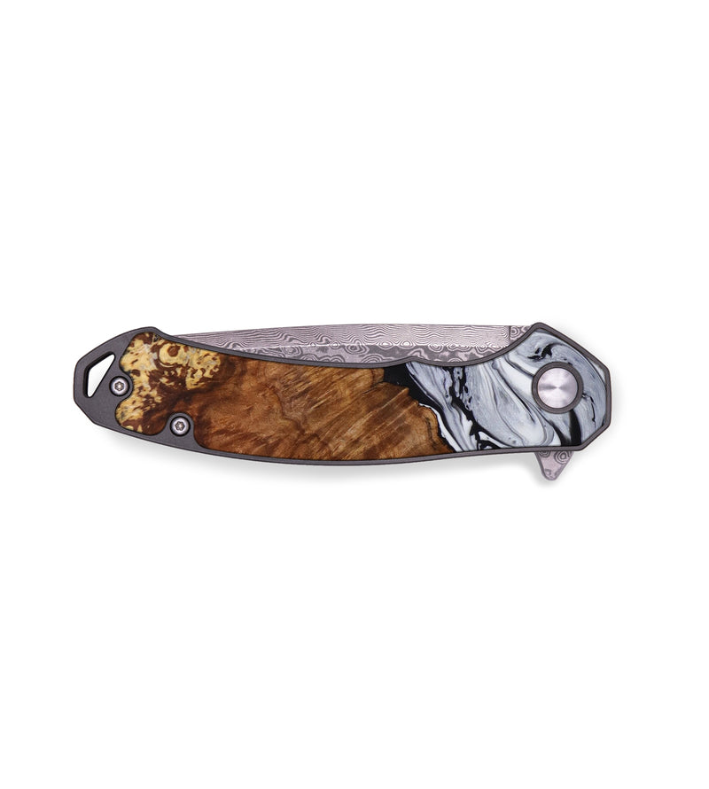EDC Wood+Resin Pocket Knife - Jessica (Black & White, 643086)