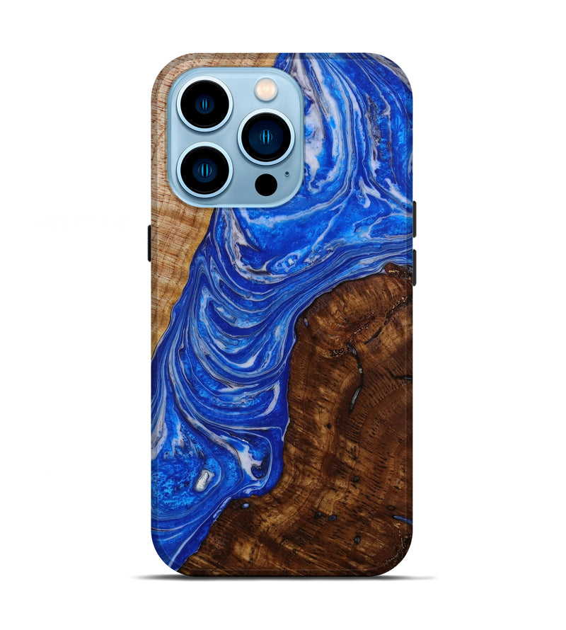 iPhone 14 Pro Wood+Resin Live Edge Phone Case - Colin (Blue, 648592)