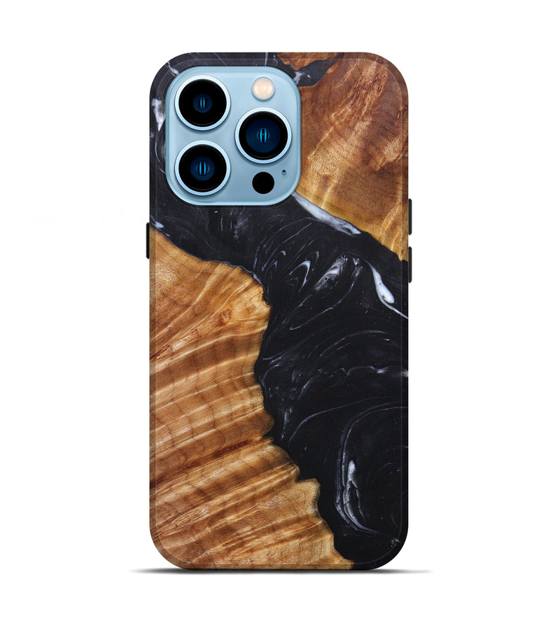 iPhone 14 Pro Wood+Resin Live Edge Phone Case - Estrella (Pure Black, 603736)