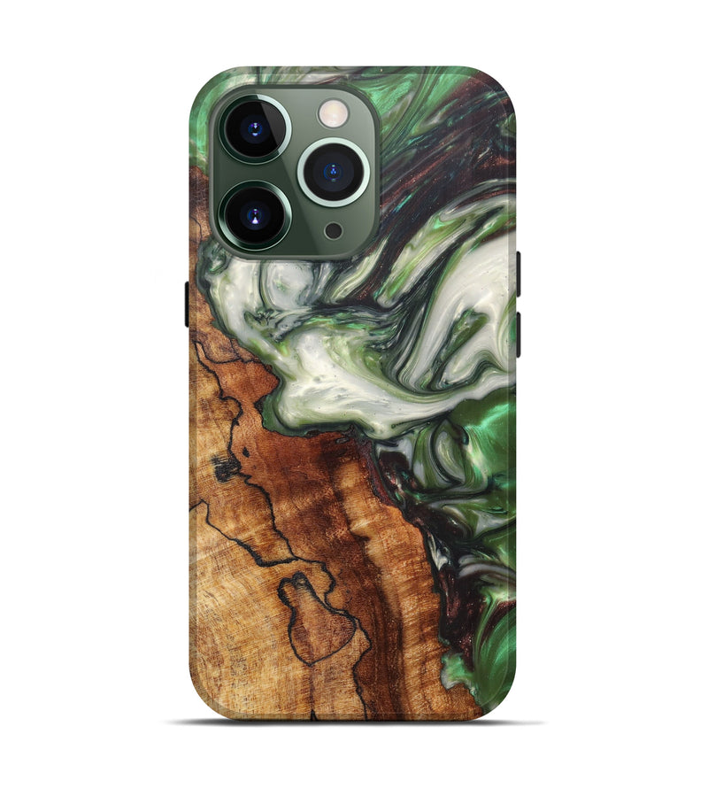 iPhone 13 Pro Wood+Resin Live Edge Phone Case - Shaylah (Dark Green, 605573)