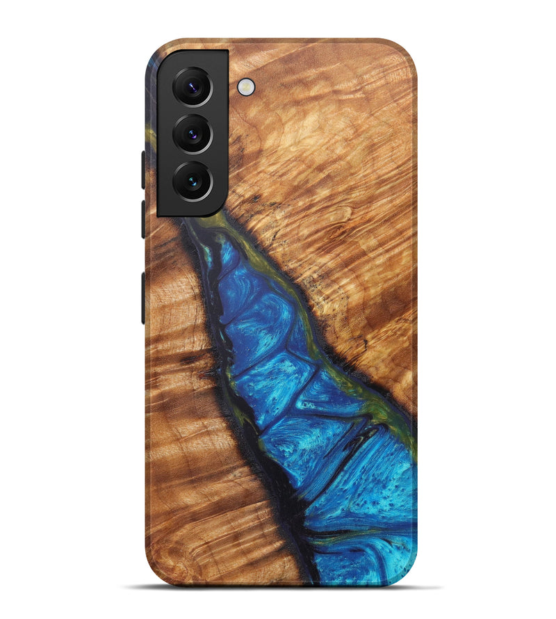 Galaxy S22 Plus Wood+Resin Live Edge Phone Case - Arvind (Teal & Gold, 606853)