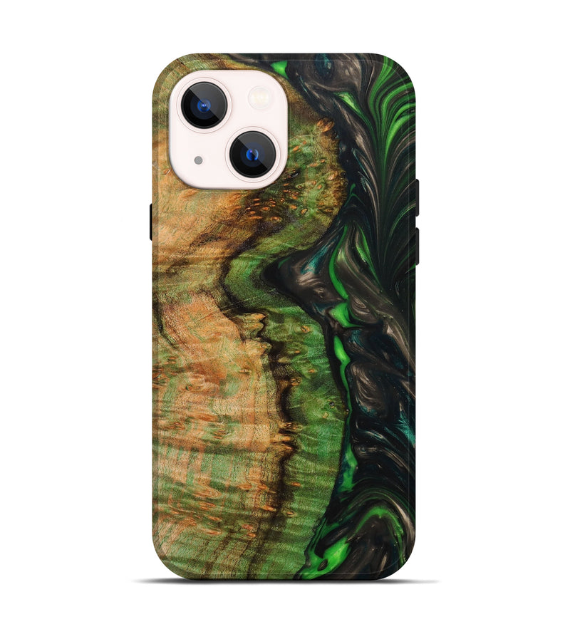 iPhone 14 Wood+Resin Live Edge Phone Case - Krysten (Green, 631254)