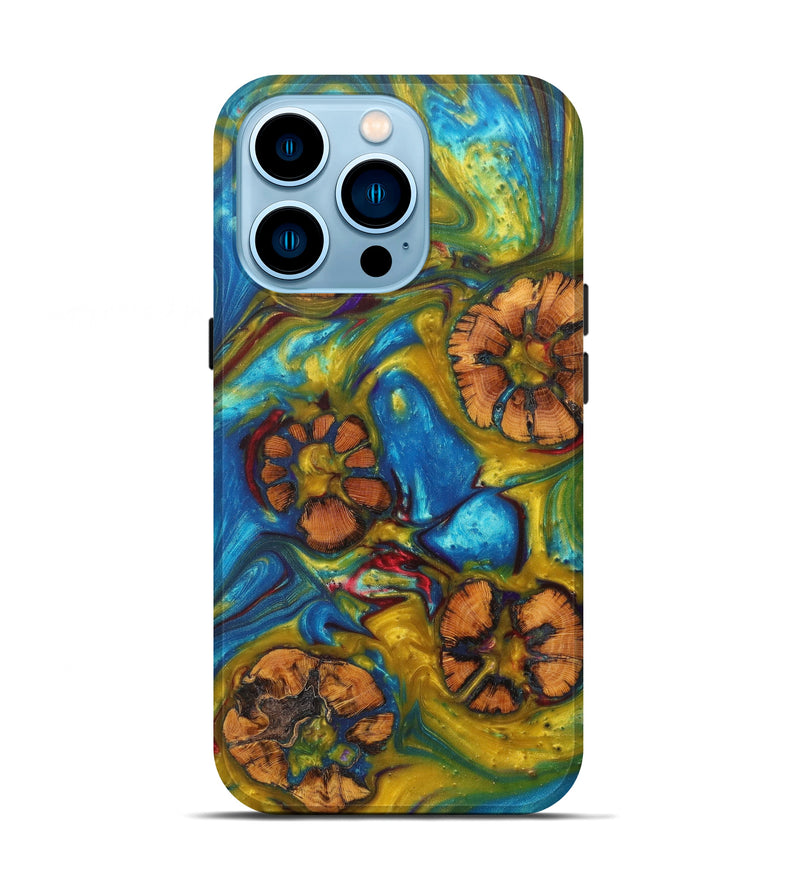 iPhone 14 Pro Wood+Resin Live Edge Phone Case - JoDee (Light Blue, 608585)