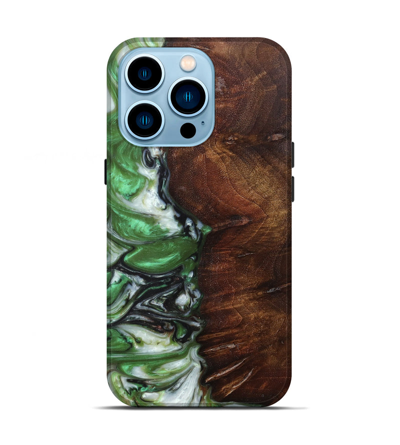 iPhone 14 Pro Wood+Resin Live Edge Phone Case - Christin (Dark Green, 611115)
