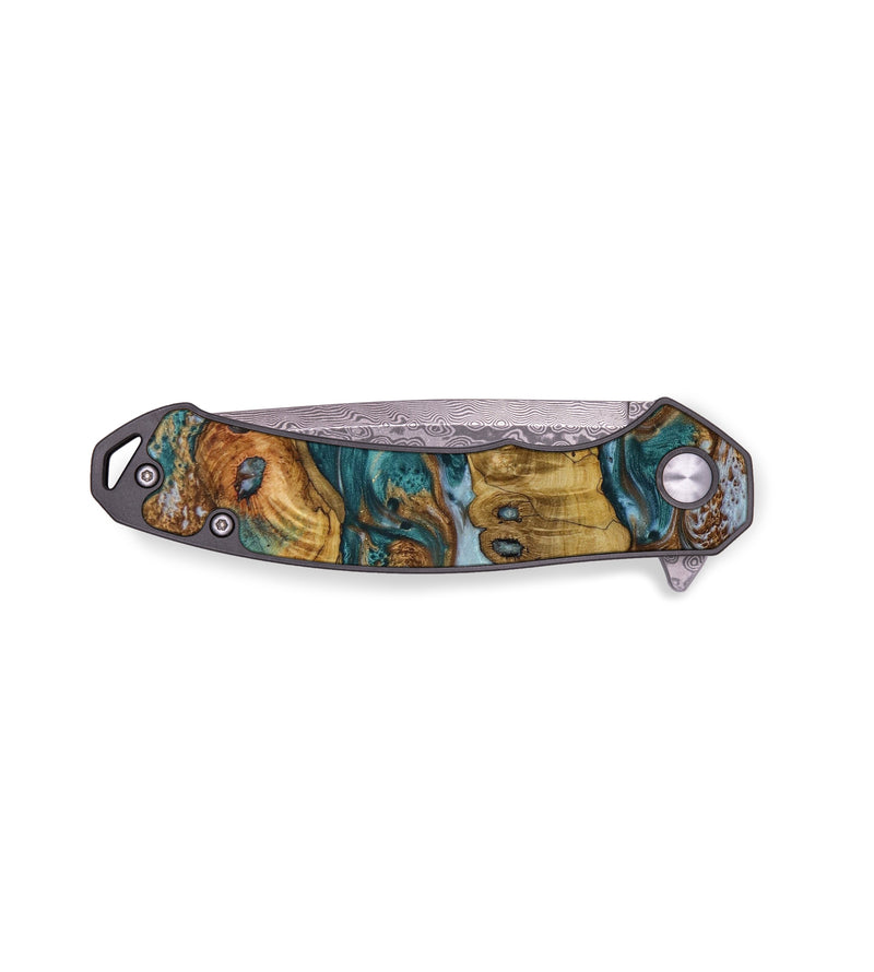 EDC Wood+Resin Pocket Knife - Hilary (Teal & Gold, 641476)