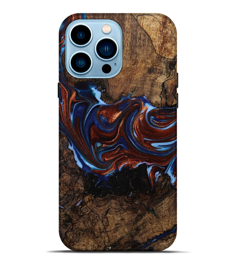 iPhone 14 Pro Max Wood+Resin Live Edge Phone Case - Josiah (Teal & Gold, 645066)