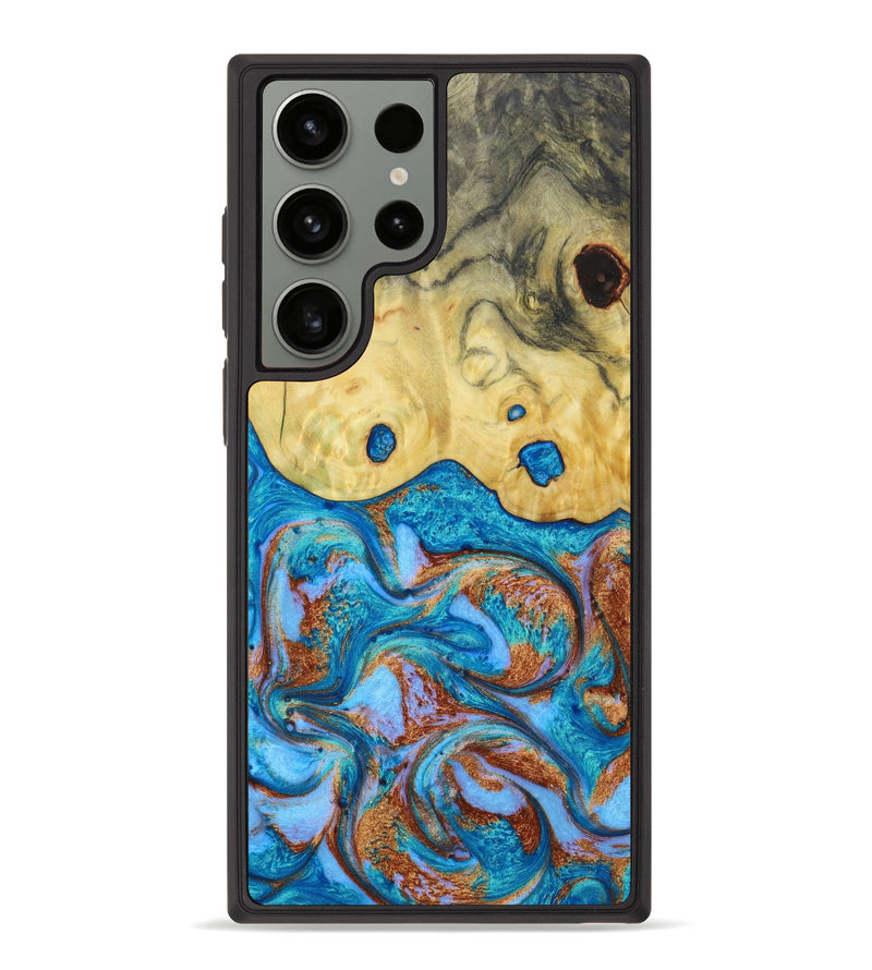 Galaxy S23 Ultra Wood+Resin Phone Case - Tammie (Teal & Gold, 641631)