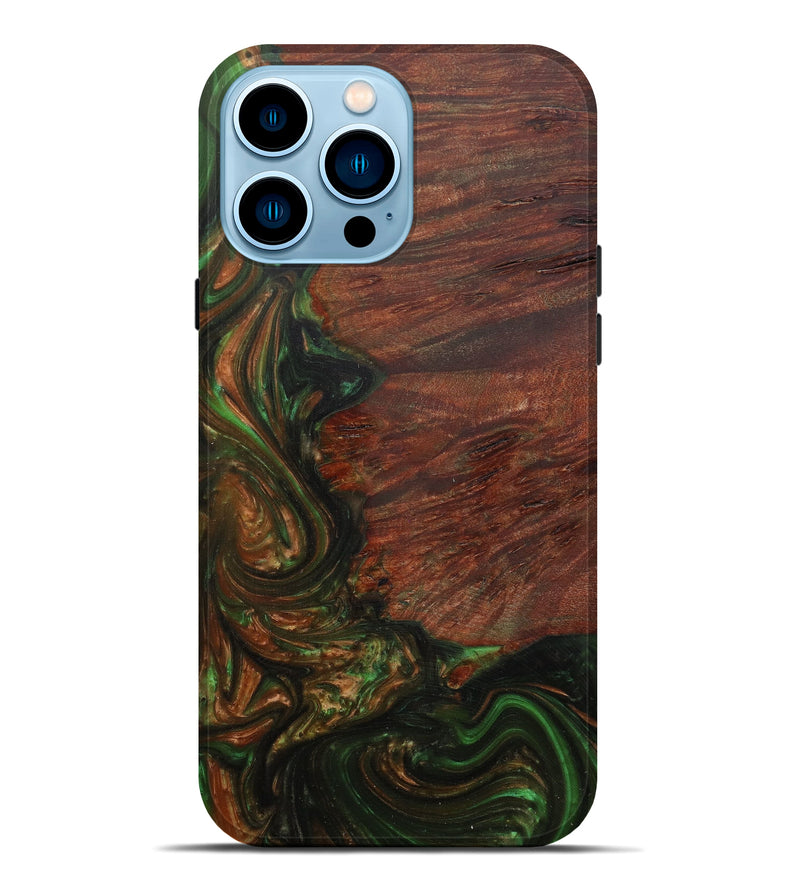 iPhone 14 Pro Max Wood+Resin Live Edge Phone Case - Morgana (Dark Green, 582797)