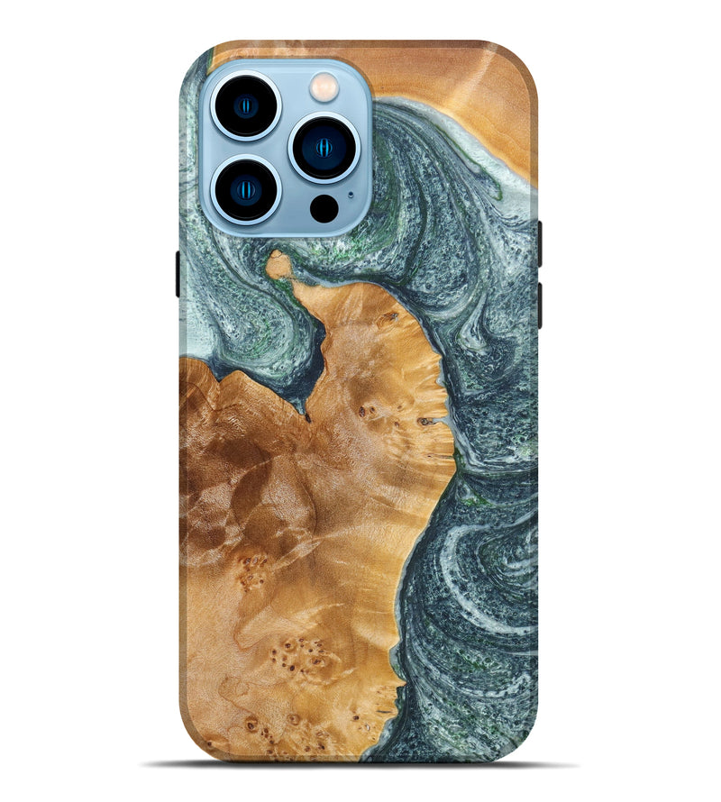 iPhone 14 Pro Max Wood+Resin Live Edge Phone Case - Braelynn (Green, 636308)