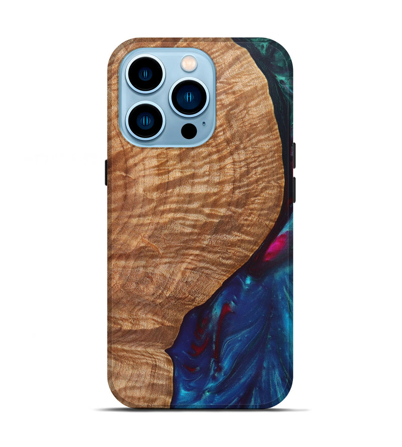 iPhone 14 Pro Wood+Resin Live Edge Phone Case - Hans (Green, 624493)