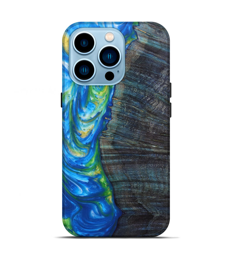 iPhone 14 Pro Wood+Resin Live Edge Phone Case - Aliyah (Blue, 620754)