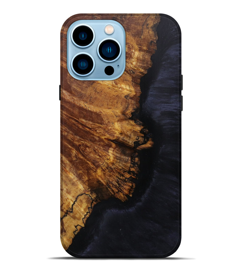 iPhone 14 Pro Max Wood+Resin Live Edge Phone Case - Laten (Pure Black, 596614)