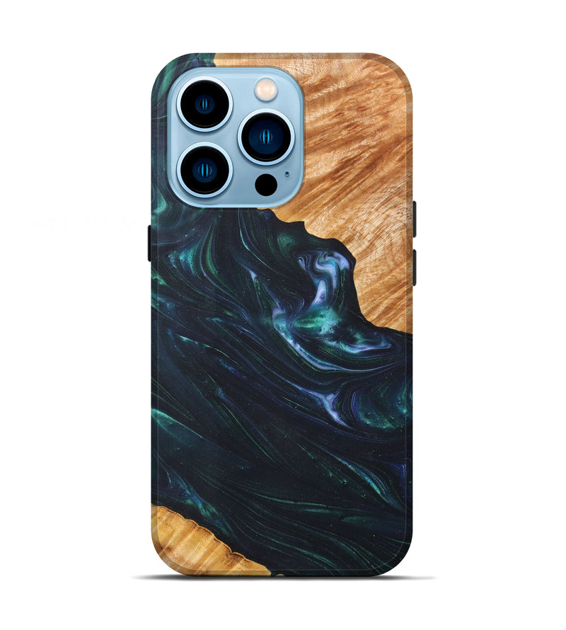 iPhone 14 Pro Wood+Resin Live Edge Phone Case - Elvira (Dark Green, 605574)