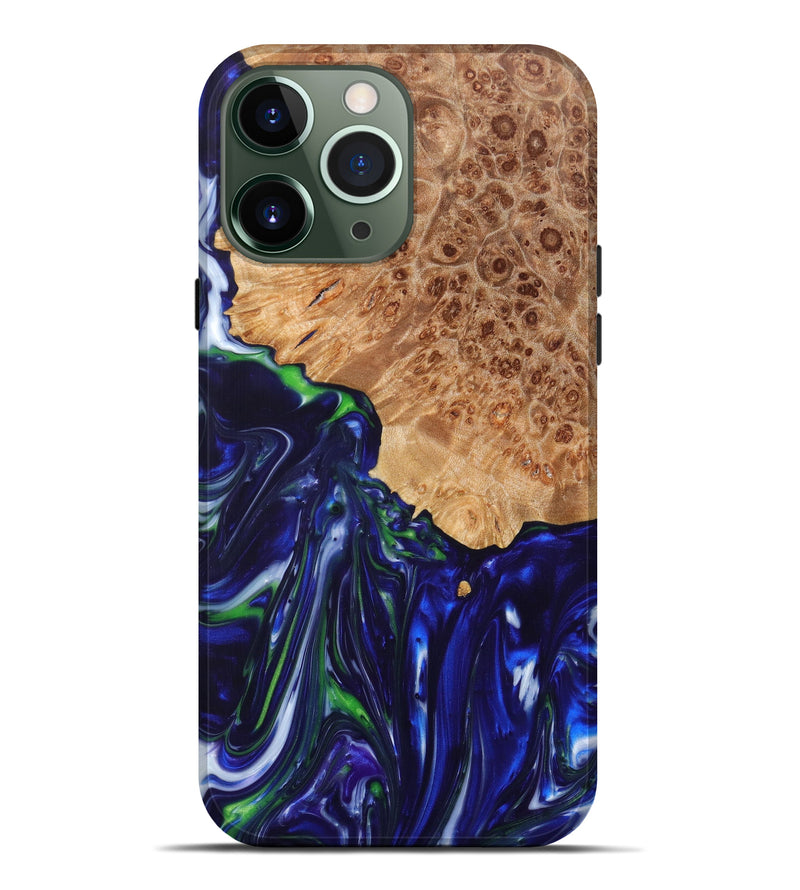 iPhone 13 Pro Max Wood+Resin Live Edge Phone Case - Amya (Blue, 629789)